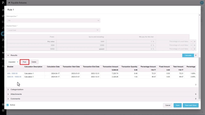 Posting calculation results