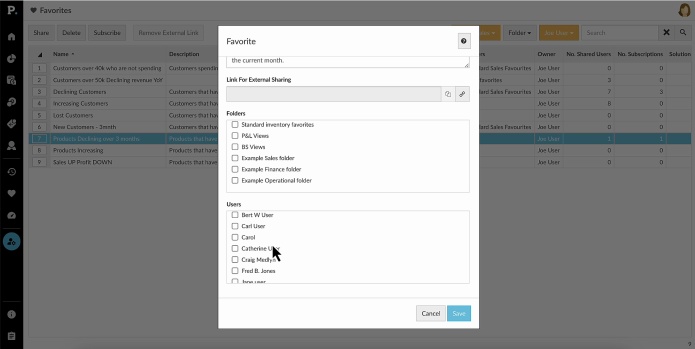 Manage favorites, dashboards, and subscriptions