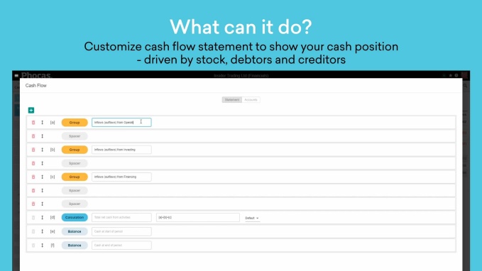 Customizable cash flow statement