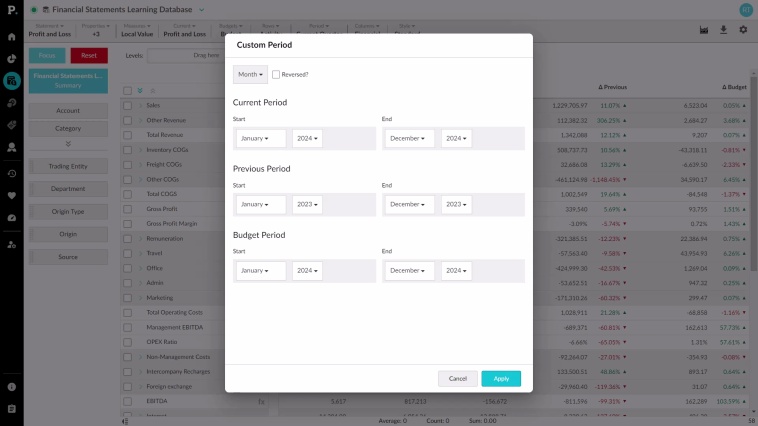 Set a custom period in Financial Statements